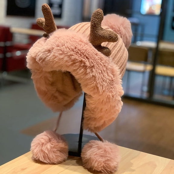 CoCopeanut Winter Cute Reindeer Warm Hat Women Beanies Windproof Cap Student Women Add Wool Cap Female Hat Present Girls Christmas Gifts