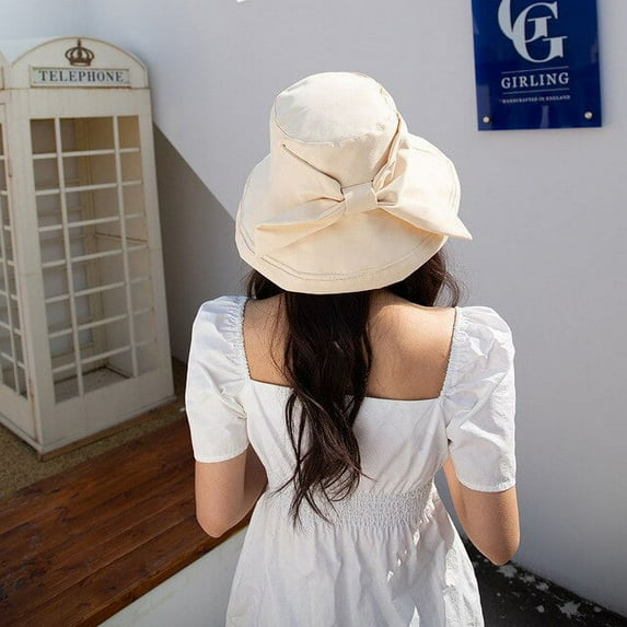 CoCopeanut Women's Hat Bucket hat Panamanian Women Four Seasons Fisherman Hat Big Brim Hat bowknot Fisherman Hat Sun Visor Sun hat
