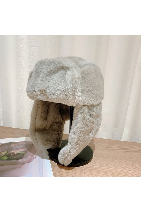 Women's Winter Thickened Warm Beanie Russian Caps Korean Fashion Ushanka Earflap Pilot Hat Women's Trend Bomber Hat Adjustable