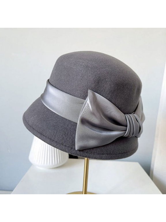 Audrey Hepburn Style Bow Top Hat Women Autumn And Winter Australian Wool Felt Hat Satin Hat Fashion