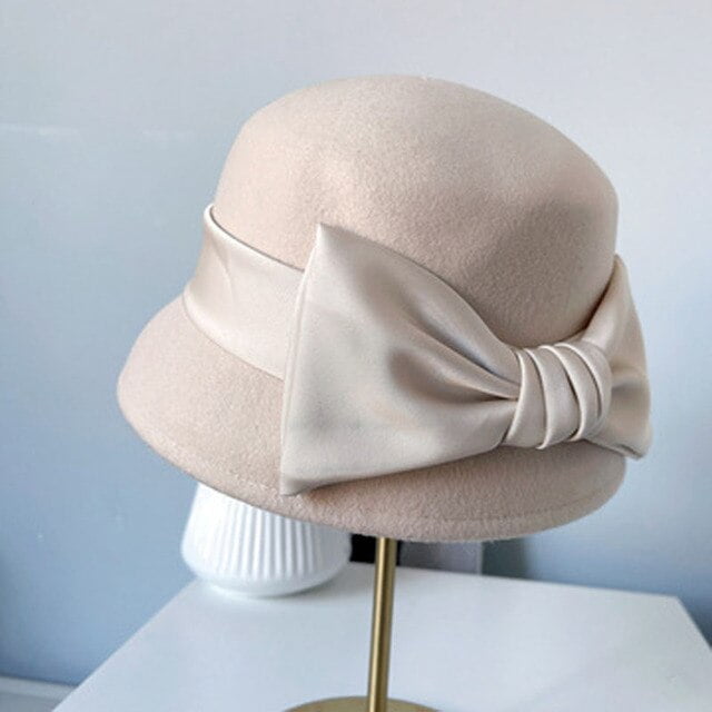 CoCopeaunt Audrey Hepburn Style Bow Top Hat Women Autumn And Winter  Australian Wool Felt Hat Satin Hat Fashion 