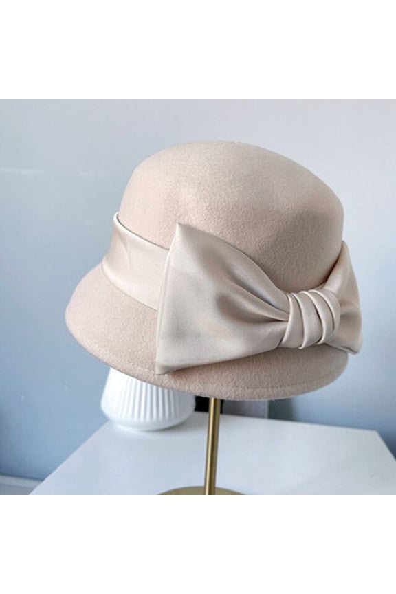 Audrey Hepburn Style Bow Top Hat Women Autumn And Winter Australian Wool Felt Hat Satin Hat Fashion