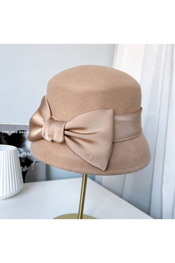 Audrey Hepburn Style Bow Top Hat Women Autumn And Winter Australian Wool Felt Hat Satin Hat Fashion