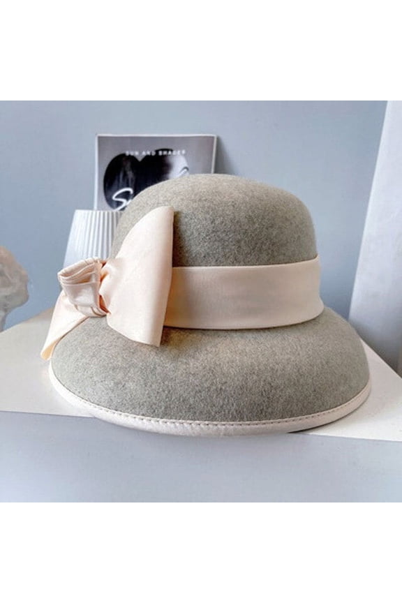 Australian Wool Autumn And Winter Fine Felt Hat Hepburn Wind Big Bow Lamp Shade Top Hat Renaissance Big Pot Hat