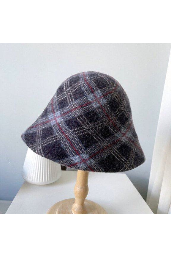 Autumn And Winter Australian Wool Bucket Hat, Female Art Jacquard Fisherman Hat, Retro-Geometric Matching Basin Hat