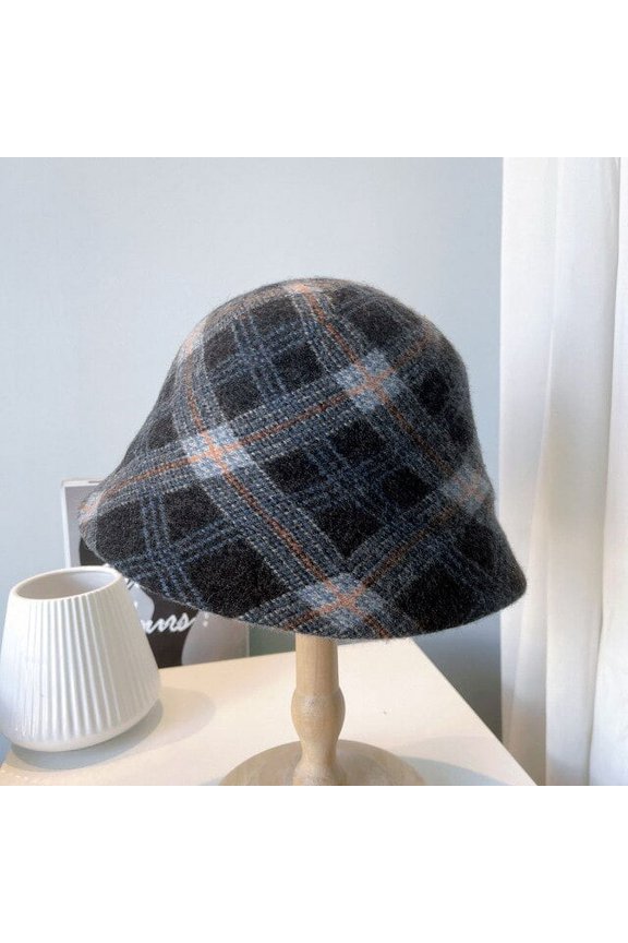 Autumn And Winter Australian Wool Bucket Hat, Female Art Jacquard Fisherman Hat, Retro-Geometric Matching Basin Hat