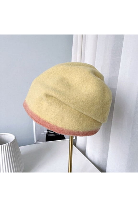 Autumn And Winter Australian Wool Pile Hat Women Literary Soft Hat Patchwork Edge Landlord Hat Macaron Knitted Hat