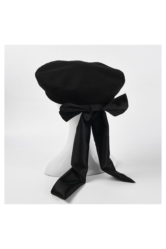 Autumn And Winter Fashion Ribbon Bow Beret Female European-American Retro Flat Top Painter Cap Bud Cap
