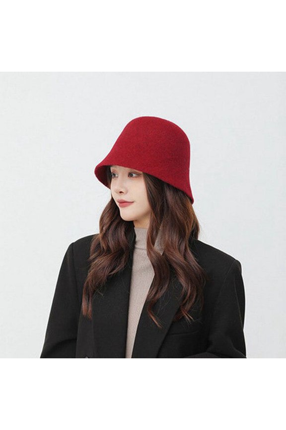Autumn And Winter Korean Fashion Show Face Small Plush Bucket Hat, Pure Color Wool Sun Hat Warm Women’S Hat