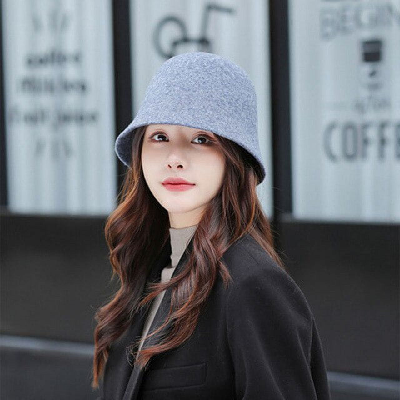 CoCopeaunt Autumn And Winter Korean Fashion Show Face Small Plush Bucket  Hat, Pure Color Wool Sun Hat Warm Women’S Hat