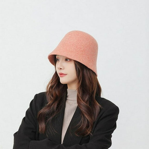 CoCopeaunt Autumn And Winter Korean Fashion Show Face Small Plush Bucket Hat, Pure Color Wool Sun Hat Warm Women’S Hat