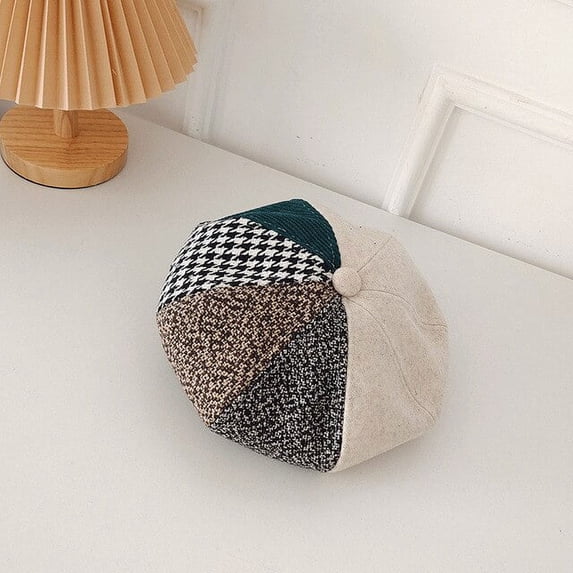 CoCopeaunt Autumn And Winter New Beret Hat, Female Autumn Small Crowd Splicing Warm Octagonal Painter Hat Foreign Spirit