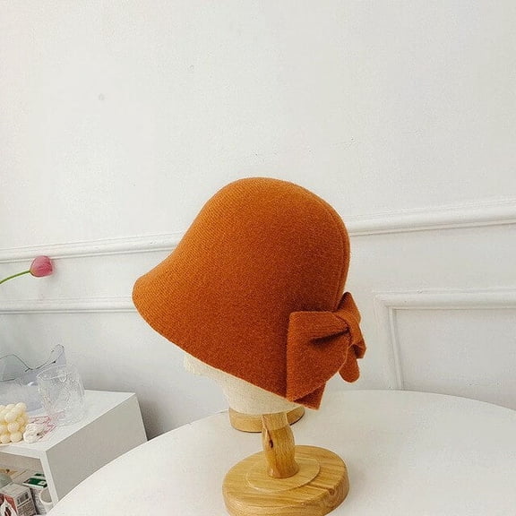 CoCopeaunt Autumn And Winter New Pure Color Bow Knitting Fisherman Hat, Simple And Elegant Korean Version Of The Hat