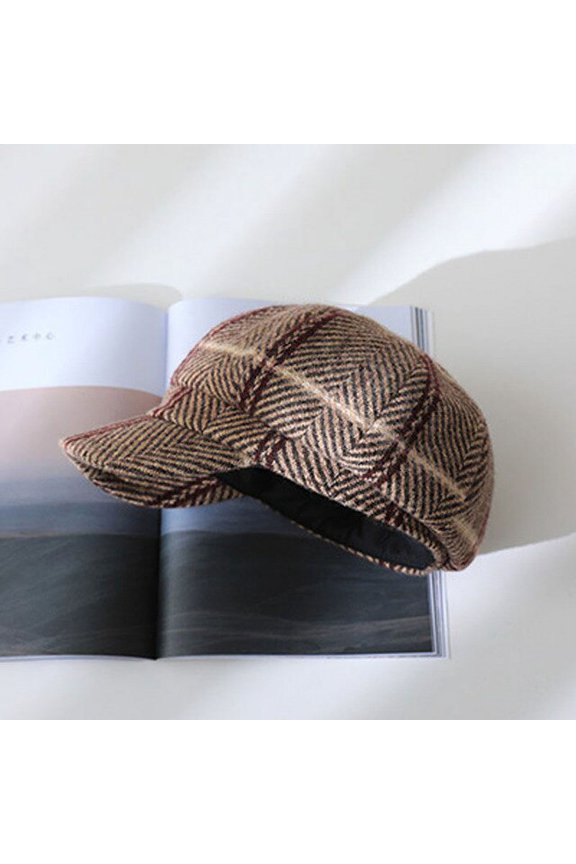 Autumn And Winter Plaid Style British Retro Style Cap, Korean Version Of Street Fashion Star Anise Painter Cap Female