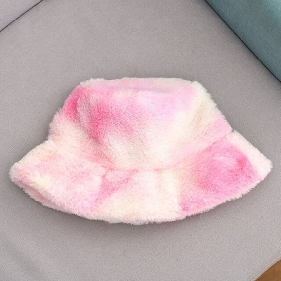 CoCopeaunt Autumn And Winter Women Fisherman Hat South Korean Version Tie-Dyed Rainbow Plush Winter Fashion Warm Hat