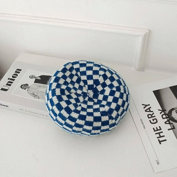 CoCopeaunt BLACK-AND-WHITE CHECKERBOARD, Sweet, Versatile Knit Painter Cap, Vintage British Fall/winter Snug Beret