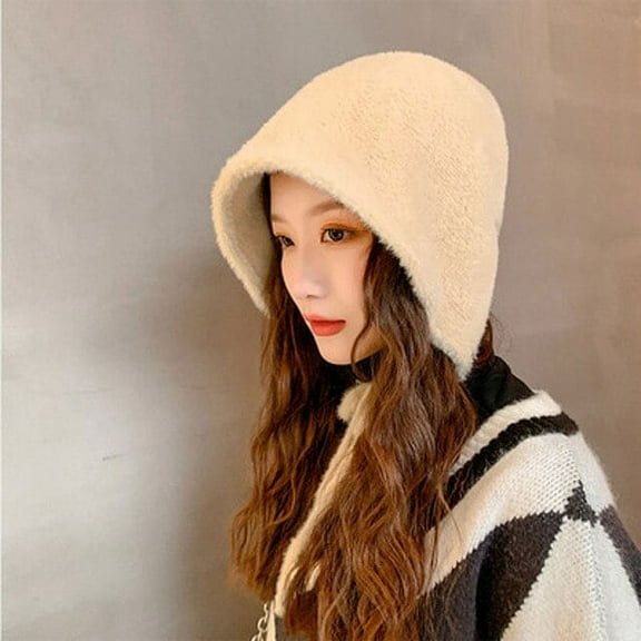 CoCopeaunt Big Head Scarf Hat, Women Autumn And Winter Plush Knit Fisherman Hat 60CM Foldable Retro Fashion