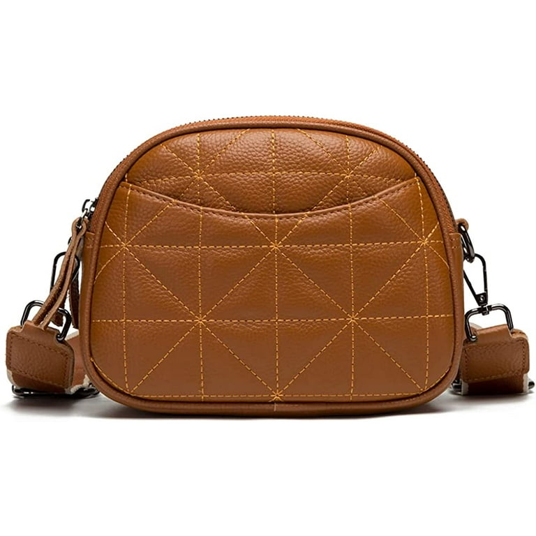 CoCopeaunt Crossbody Bag for Women Genuine Leather Wide Strap Shoulder Bag  Purse Trendy Design Camera Crossbody Purse Top Zip