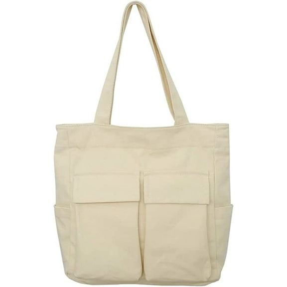 CoCopeaunt Canvas Bag Unisex Large Tote Bag Shoulder Bag Muti-Pockets School Handbag Hobo Bag