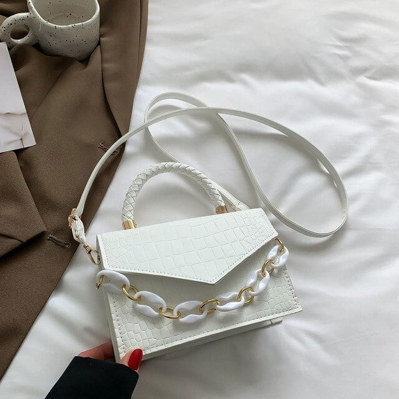CoCopeaunts Bags for Women Luxury Designer Cover Tassel Chain Shoulder Small  Square Bag Messenger Crossbody Bag Pearl Cat 