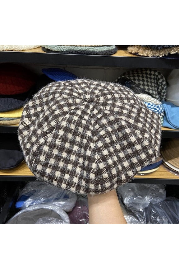 Chessboard Ge Beret Hat, Female Autumn And Winter Fashion Check Octagonal Hat, Japanese Face Painter Hat Fashion