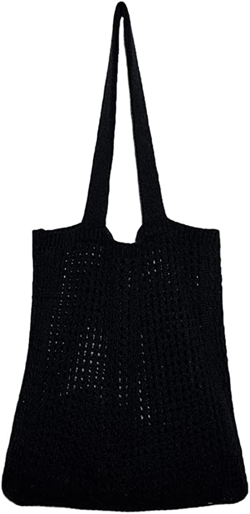 CoCopeaunt Crochet Bags for Women Knitted Tote Bag Faircore Hobo Bag Aesthetic Fairy Grunge Tote Bag Hollow Shoulder Handbags