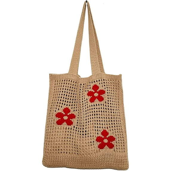 CoCopeaunt Crochet Bags for Women Knitted Tote Bag Faircore Hobo Bag Aesthetic Fairy Grunge Tote Bag Hollow Shoulder Handbags