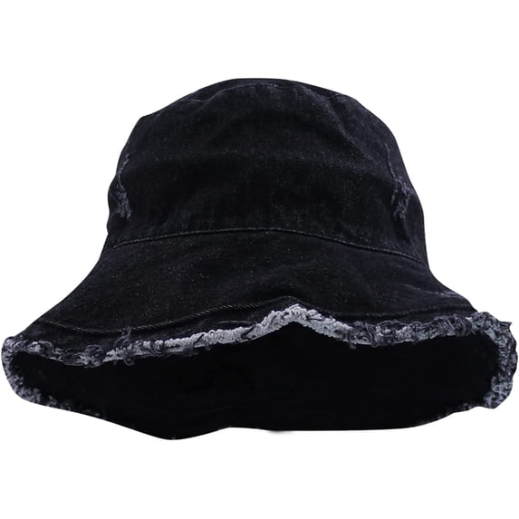CoCopeaunt Denim Bucket Hat Frayed Edge Fisherman Hat for Women Men Summer Casual Jean Fisherman Cap Outdoor Beach Sun Hats