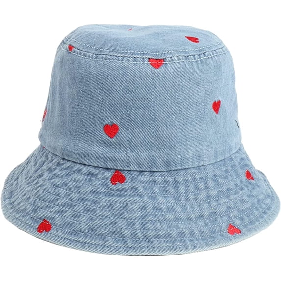 CoCopeaunt Denim Bucket Hat for Women Girls Cute Heart Skull Cap Sun Protection Sun Hat Soft Adjustable Fisherman Cap Outdoor
