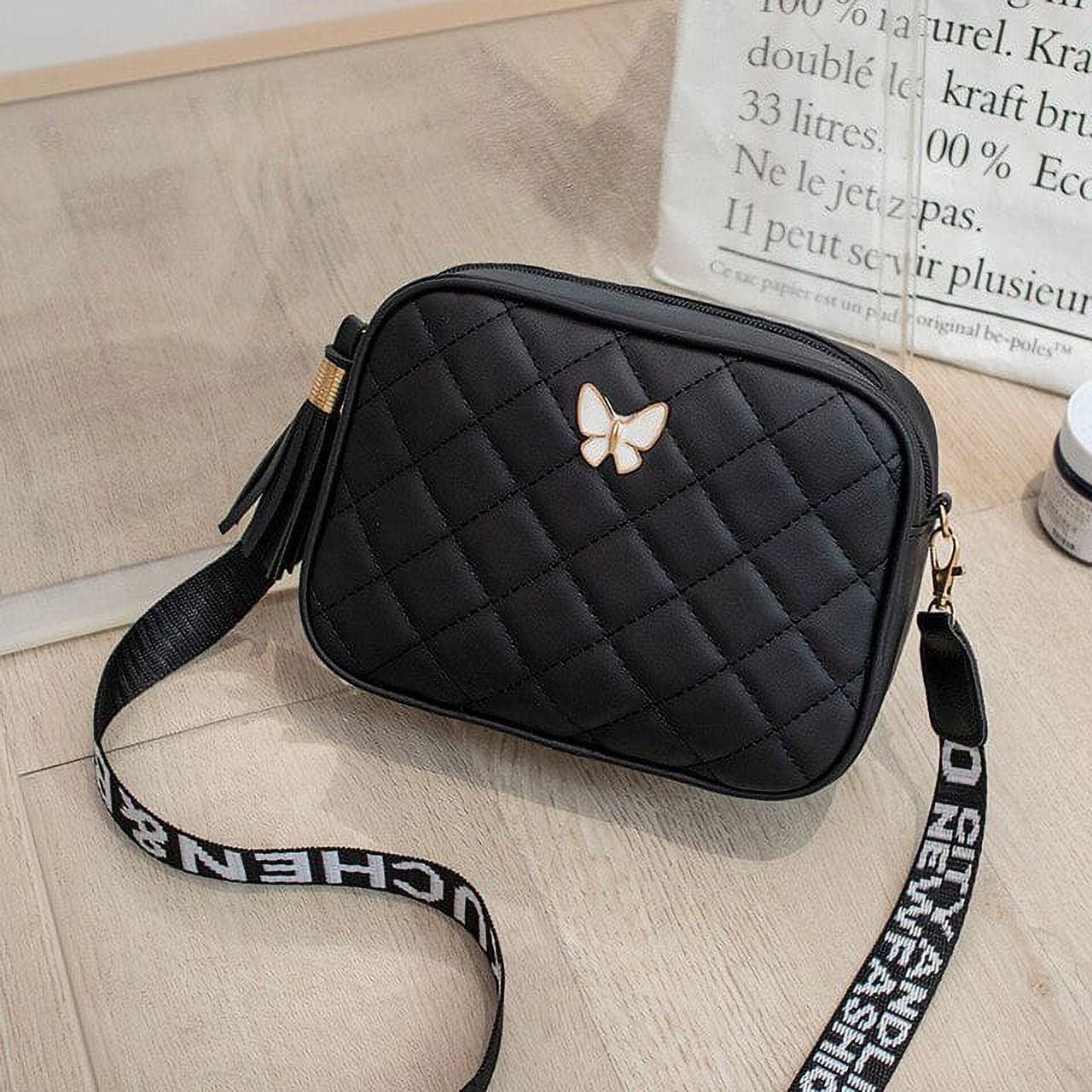Diamond Pressed Pattern Square Shape Black Fashionable Single Shoulder Bag  With Chain Strap