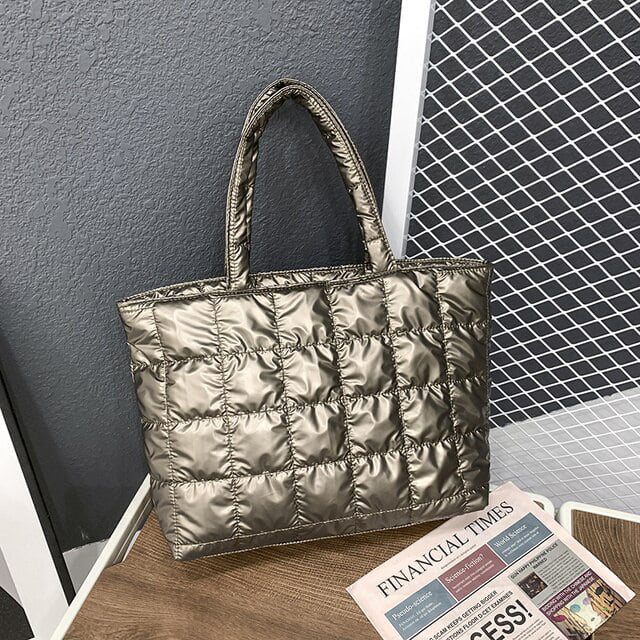 CoCopeaunt Down Feather Pad Women Shoulder Bag Silver Big Tote