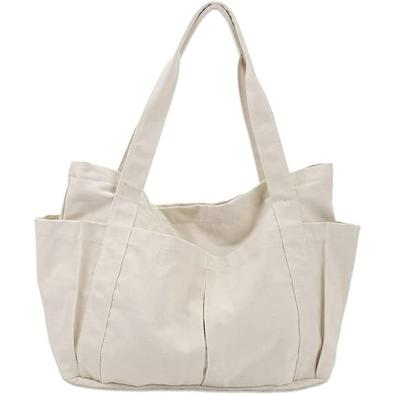 CoCopeaunt Fashion Canvas Hobo Handbag for Women Girls Retro Multi-pocket Shoulder Top Handle Bag