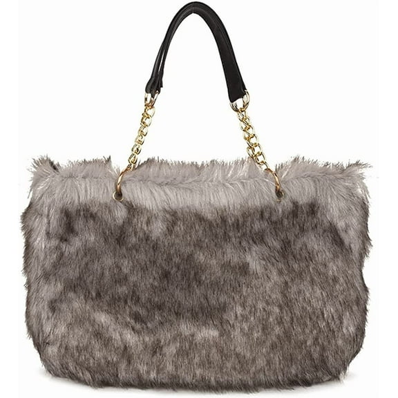 CoCopeaunt Fashion Fuzzy Tote Handbag for Women Girls Soft Wool Feel Large Shoulder Bag Chain Strap