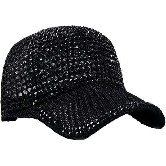 CoCopeaunt Fashion Rhinestone Baseball Cap for Women Shiny Solid Soft Knit Hat Adjustable Skull Cap Outdoor