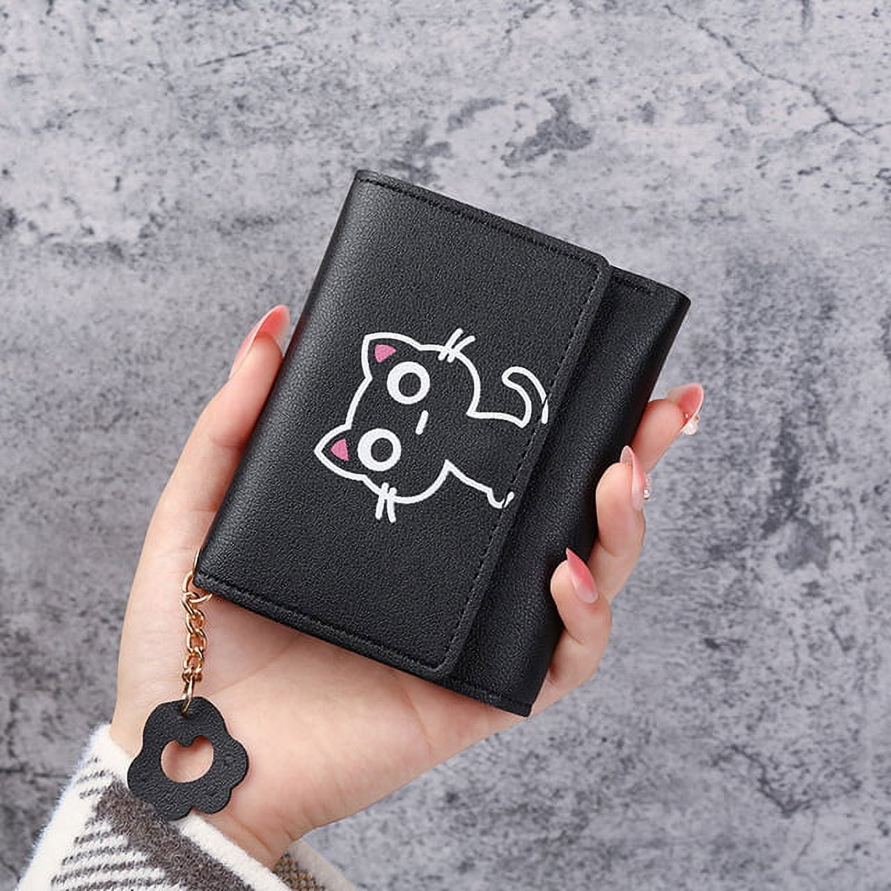 1pc Women's Wallet Cute Cat Short Wallet Leather Small Purse Girls Money  Bag Card Holder Ladies Female Hasp