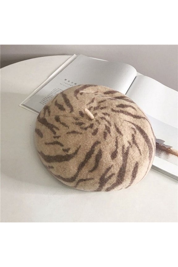 Fashionable Street Photography Wool Zebra Pattern Beret, Female Autumn And Winter Personality Retro Artist Hat Fashion