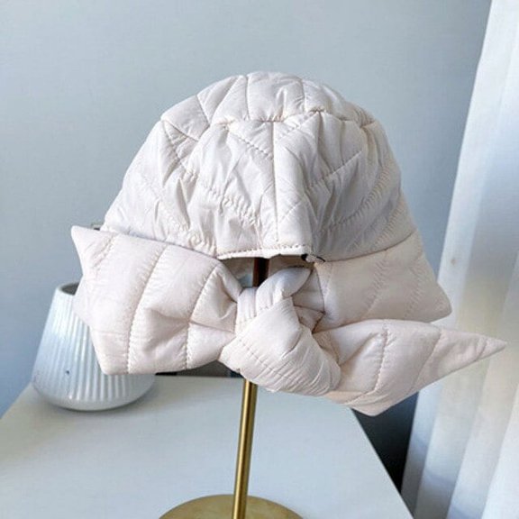 CoCopeaunt Fisherman’s Hat Woman Autumn And Winter Warmth Quilted Cotton Bowknot Basin Hat Hepburn Fashion Hat