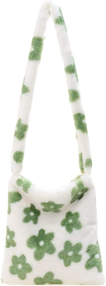 CoCopeaunt Fluffy Tote Bag Y2K Green Flower Plush Underarm Bag for Women  Furry Shoulder Bag Faux Fur Tote Purse for Autumn Winter - Walmart.com