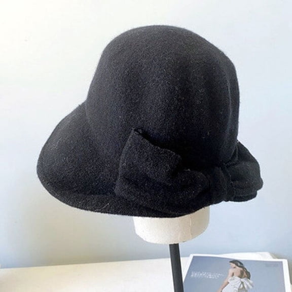 CoCopeaunt Folded-Edge Bow Wool Knitted Fisherman’S Hat, Women Autumn And Winter Warm Basin Hat, Elegant Temperament Hat Fashion