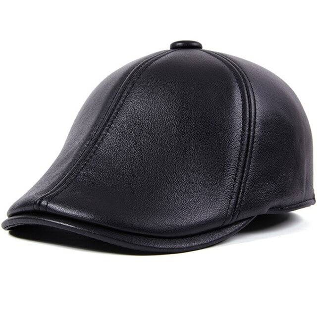 Men's Leather Flat Cap with Ear Flaps