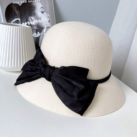 CoCopeaunt Hepburn Style Australian Wool Felt Hat, Women’S Autumn And Winter Satin Bow Bow Bow Hat, With A Solid Color Fashion Bowl Hat