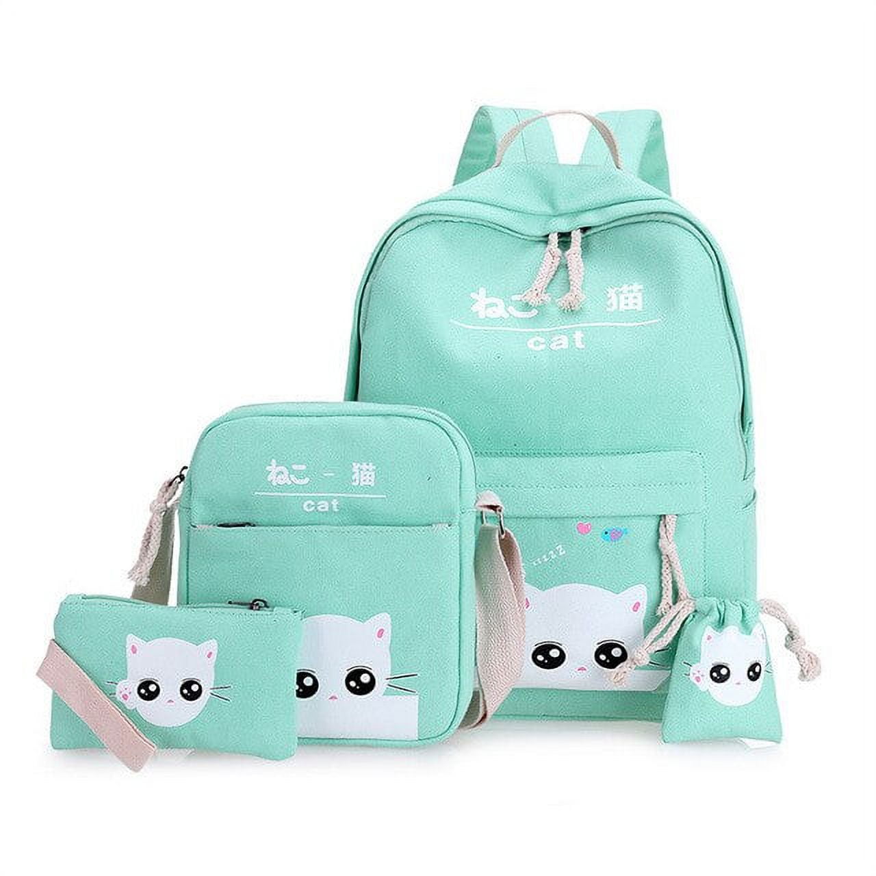 4Pcs Kawaii School Backpack Set,Cute Aesthetic Bear Canvas Bag,Handle  Shoulder Pencil Case Tote Pouch Lunch Crossbody. (Black) : :  Clothing, Shoes & Accessories