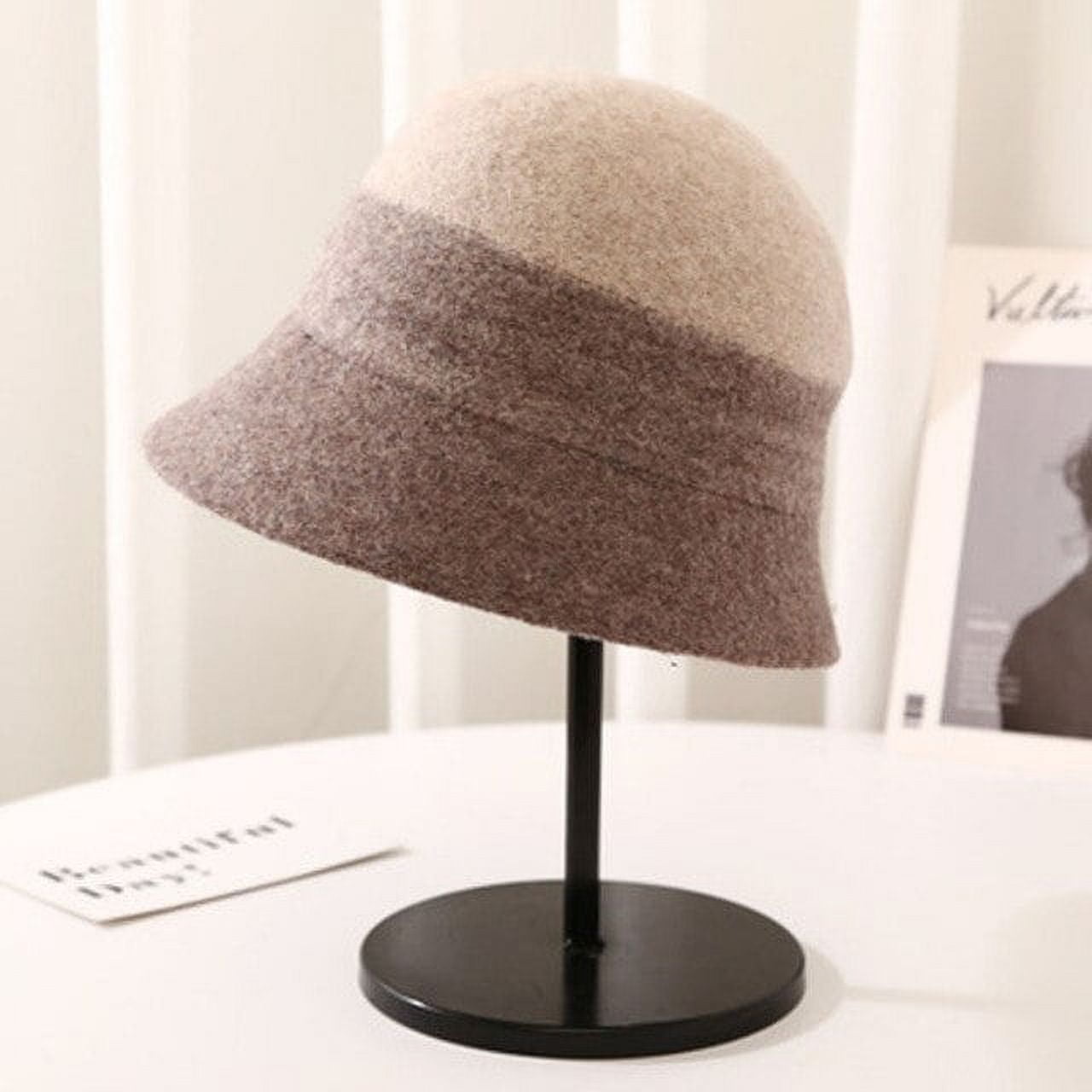 CoCopeaunt High-Quality Wool Top Hat, Women's Autumn And Winter Fisherman  Hat Retro Fashion Knit Wool Top Hat Round Top Small Pot Hat 