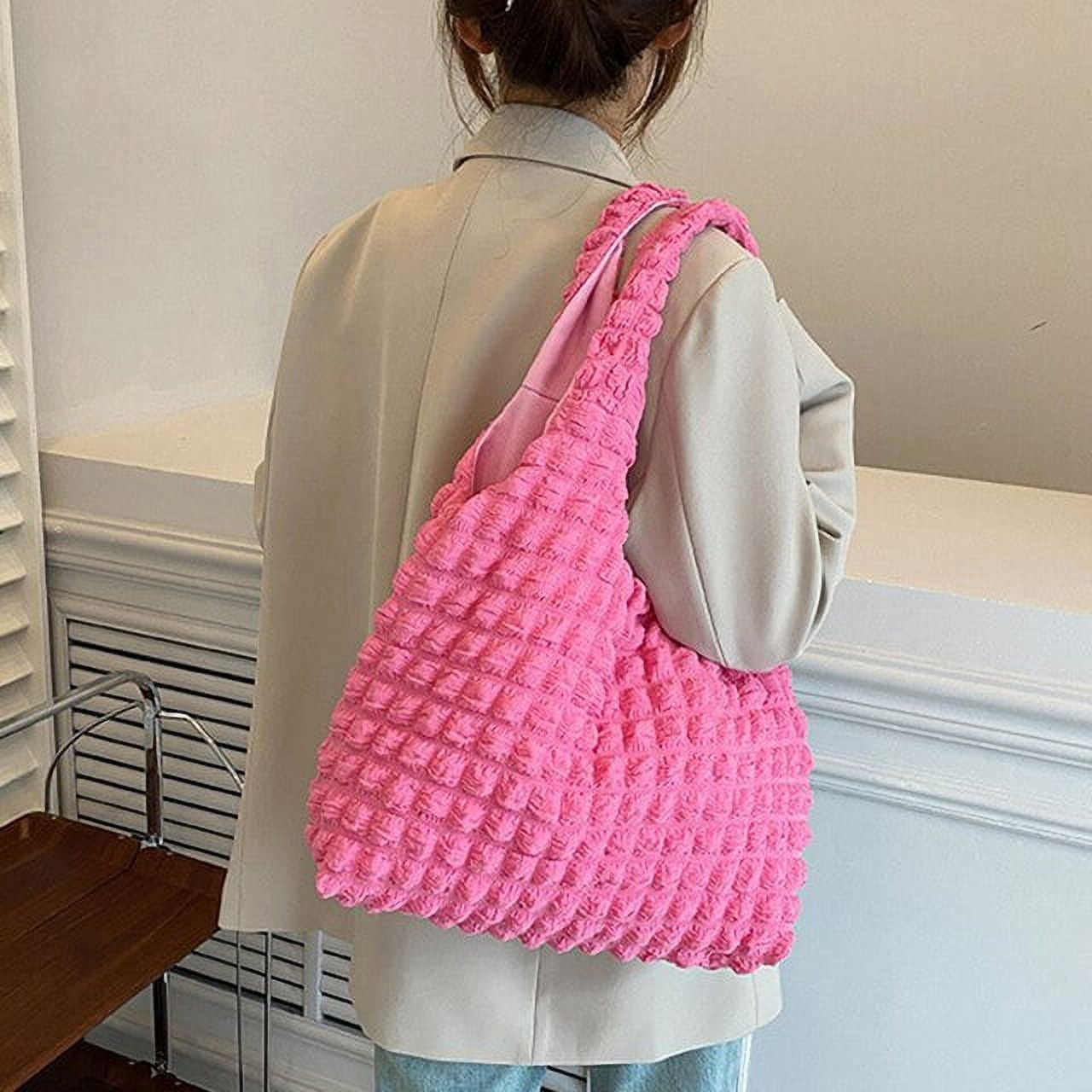 CoCopeaunt Pleated Puff Cloud Bag Fashion Cotton Handbag Summer Beach Bag  Large Capacity Shopping Tote Cute Gilrs Top-handle Bag Purse sac 