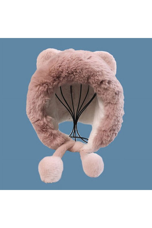 Korean Cuddly Bear Earmuff Hat, Female Winter Plus-Fleece Plus-Ply Warm Lei Feng Hat, Earmuff, Baotou Hat