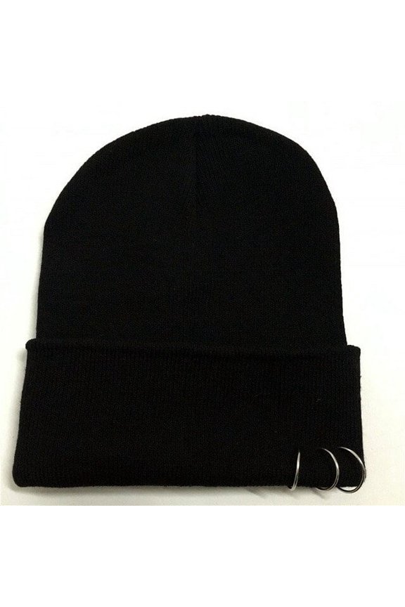 Korean Version Of The Female Iron Ring Metal Three-Ring Hat Autumn And Winter Street Wool Knitting Matching Cap