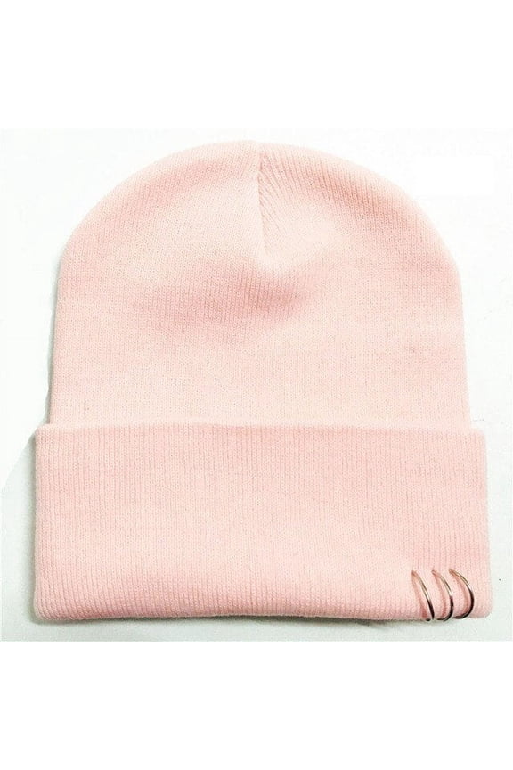 Korean Version Of The Female Iron Ring Metal Three-Ring Hat Autumn And Winter Street Wool Knitting Matching Cap