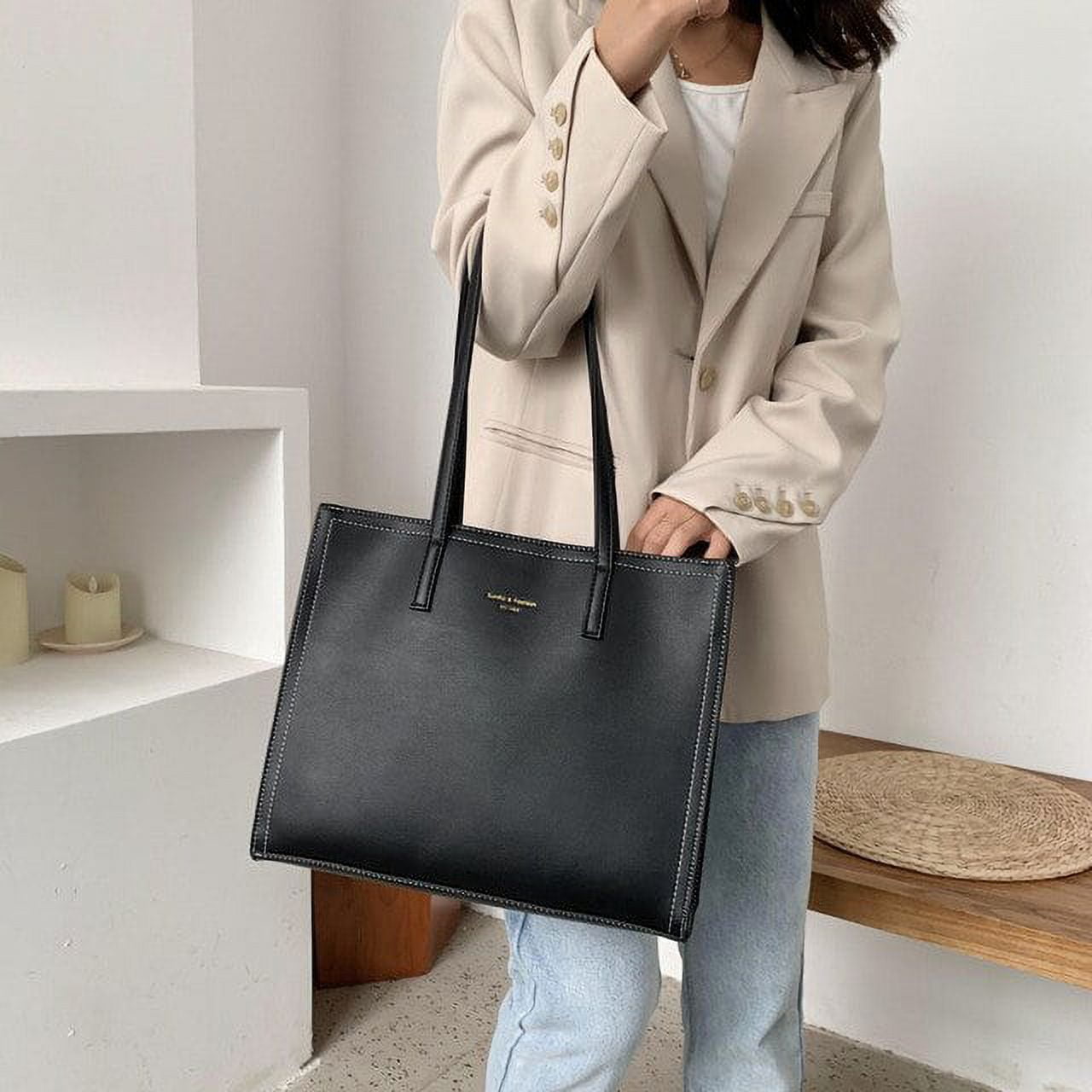 CoCopeaunts Womens Solid Color Tote Bags High Quality Soft Leather Shoulder  Bag Casual Designer Big Handbag Female New Simple Shopping Bag