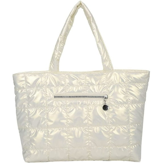 CoCopeaunt Large Quilted Tote Bag with Zip for Women Lightweight Winter Down Cotton Padded Plaid Shoulder Bags Down Padding Handbags with 2 inner Pockets and an Outer Zip Pocket