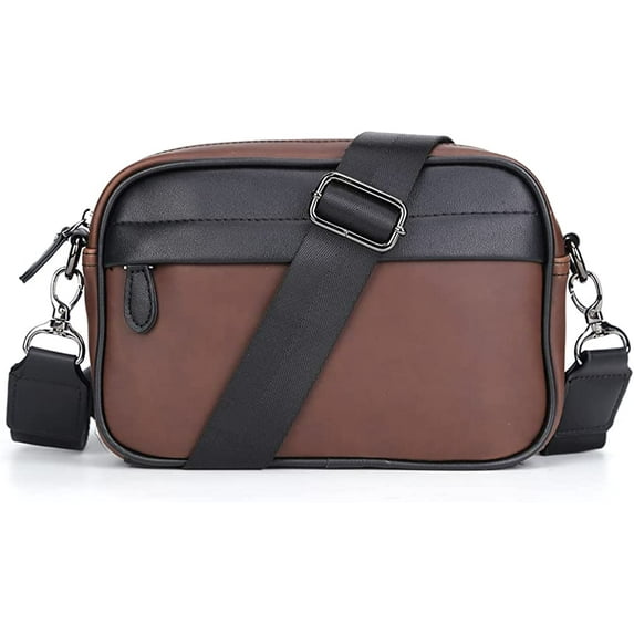 CoCopeaunt Leather Crossbody Bag for Men Women Muiti-pocket Side Bag Crossbody Purse Wide Strap Shoulder Bag Camera Purse Top Zip